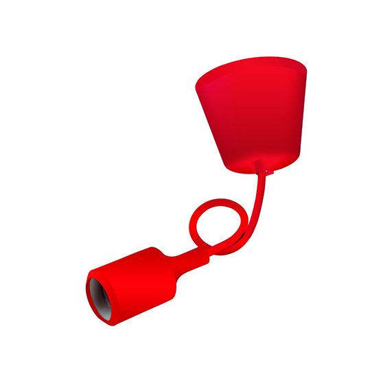 Suspension Douille E27 et Pavillon Silicone Rouge + Câble Textile Rouge 80 Cm