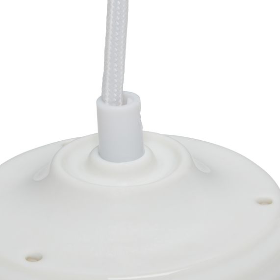 Suspension Douille E27 et Pavillon Céramique Blanche + Câble Textile Blanc 1 Mètre