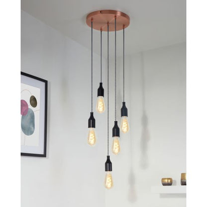 Plafonnier Acier D.300mm Cuivre 5 Sorties + Arrêts Pour Câbles D.6mm EAN 3125461875749