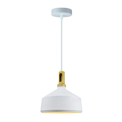 FS EL Suspension E27 Max.60W abat-jour Alu Blanc Mat et Bois clair extérieur / Blanc intérieur cable PVC L