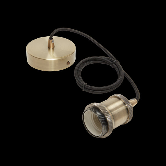 Suspension Douille E27 Filetée et Pavillon Métal Bronze + Câble Textile Noir 1 Mètre