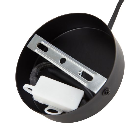 Pack Suspension Béton Gris+Câble 2M Text.+Pavillon Acier Noir 187557 + Big bulb LED Filament Spiral Globe G200 6W Amb.Dim 716627