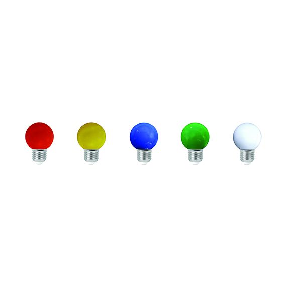 LOT 5 Sphériques LED 1W E27 IP20 Couleurs panachées (Rouge/ Vert/ Jaune/ Bleu / Blanc)