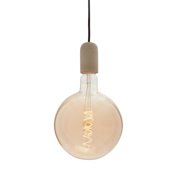 Pack Suspension Béton Gris+Câble 2M Text.+Pavillon Acier Noir 187557 + Big bulb LED Filament Spiral Globe G200 6W Amb.Dim 716627