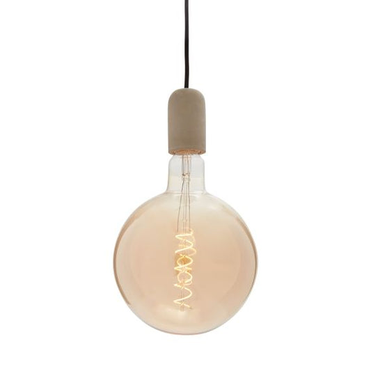 Pack Suspension Béton Gris+Câble 2M Text.+Pavillon Acier Noir 187557 + Big bulb LED Filament Spiral Globe G200 6W Amb.Dim 716627