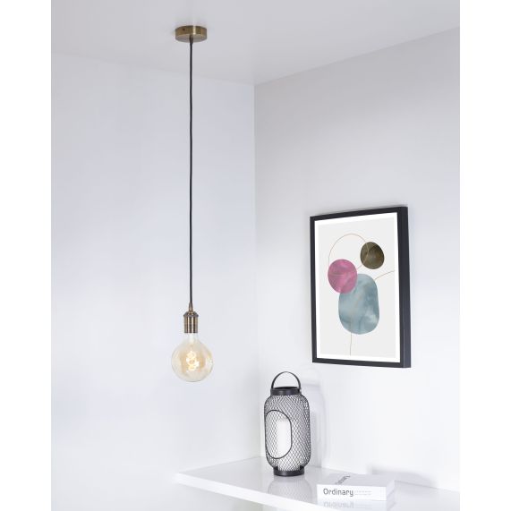 Suspension Douille E27 Filetée et Pavillon Métal Gris + Câble Textile Noir 1 Mètre EAN 3125462416064