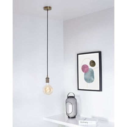 Suspension Douille E27 Filetée et Pavillon Métal Gris + Câble Textile Noir 1 Mètre EAN 3125462416064