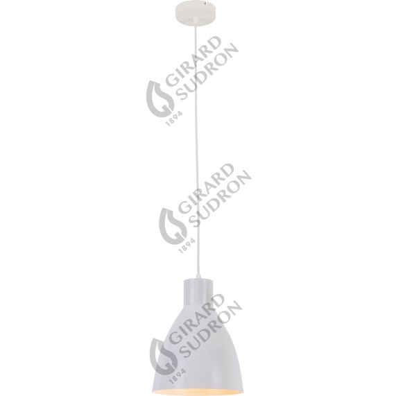 Suspension E27 abat-jour métal Blanc extérieur/ Doré intérieur cable PVC L.100cm