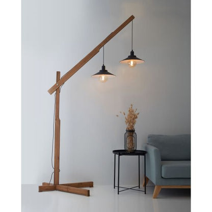 MICHIO - Floor lamp wood - 2 pendant lamps
