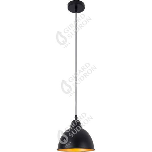 Suspension E27 abat-jour métal Noir extérieur/ Doré intérieur cable PVC L.100cm