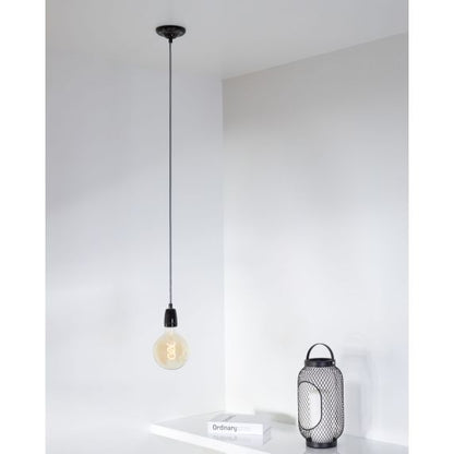 Suspension Douille E27 et Pavillon Céramique Noire + Câble 2 Mètres noir/blanc