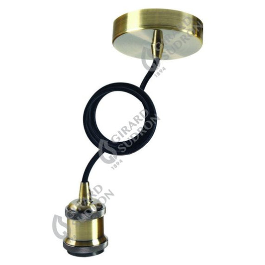 Suspension Douille Filetée E27 + Pavillon Métal Bronze + Câble Textile Noir L1M