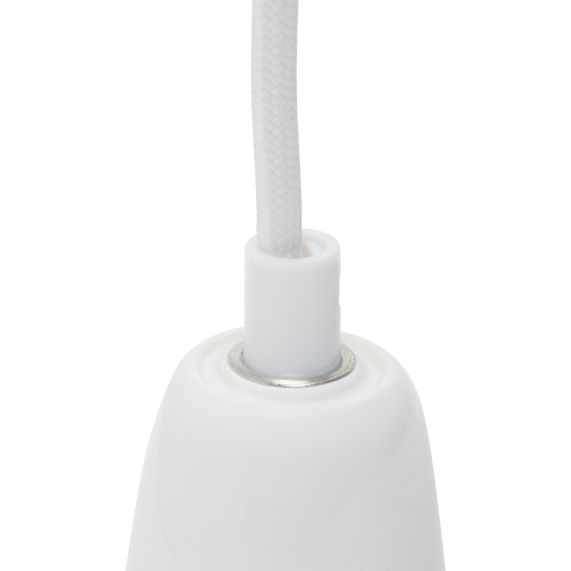 Suspension Douille E27 et Pavillon Céramique Blanche + Câble Textile Blanc 1 Mètre