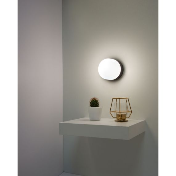 Applique porcelaine G9 hublot av. verrerie opaline noir