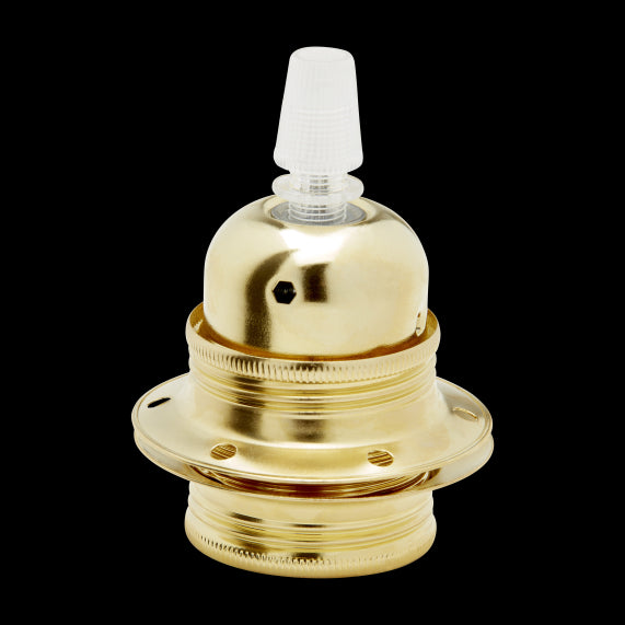 Douille E27 Filetée Acier Laitonné avec terre arrêt câble 2 Bagues