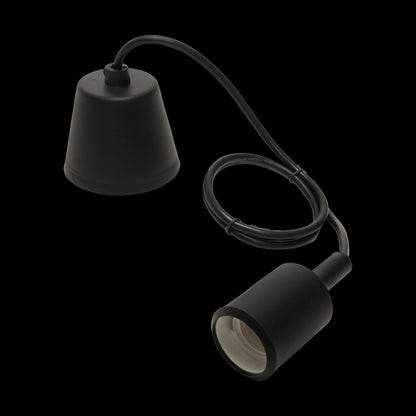Suspension Douille E27 et Pavillon Silicone Noir + Câble Textile Noir 80 Cm