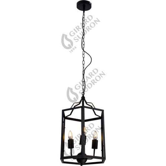 Suspension E14 x 3 abat-jour métal Noir cable PVC L.100cm