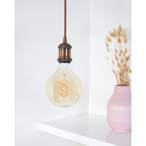 Suspension Douille E27 Filetée et Pavillon Métal Antique + Câble Textile Marron 1 Mètre EAN 3125462416057