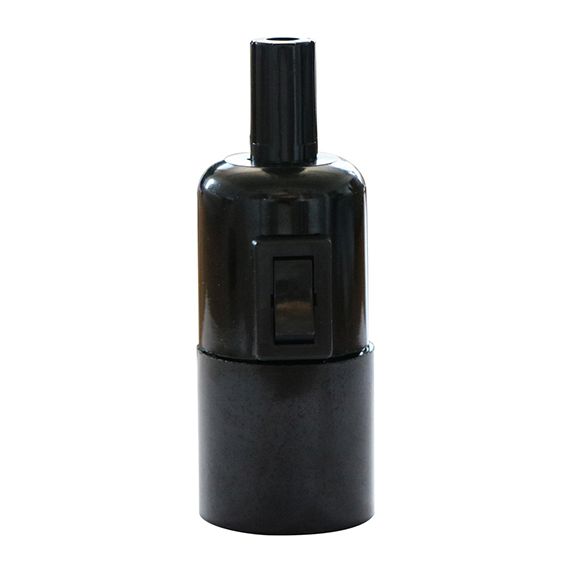 Douille Interrupteur E27 Bakélite Lisse Noire Avec Arrêt de Câble