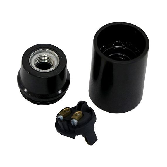 Douille démontée E12 à chemise lisse noire culot H. 21 mm