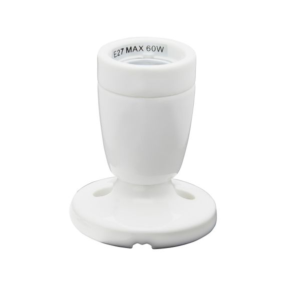 Douille E27 Céramique Sur Patère Blanche