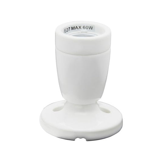 Douille E27 Céramique Sur Patère Blanche