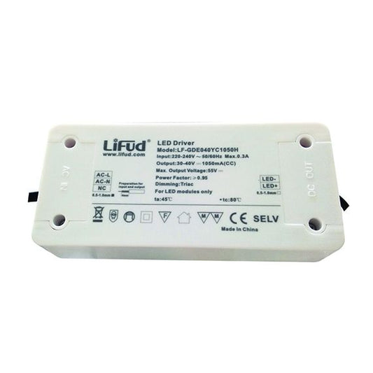 Driver Dimmable pour Dalle/Spot Encastrable 50W max. entree AC 220-240V 50/60Hz - sortie DC 30-40V Max. 1050 mA