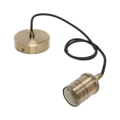 Suspension Douille E27 Filetée et Pavillon Métal Gris + Câble Textile Noir 1 Mètre EAN 3125462416064