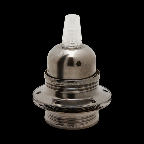 Douille E27 Filetée Acier Gris Anthracite Avec Terre Arrêt Câble 2 Bagues