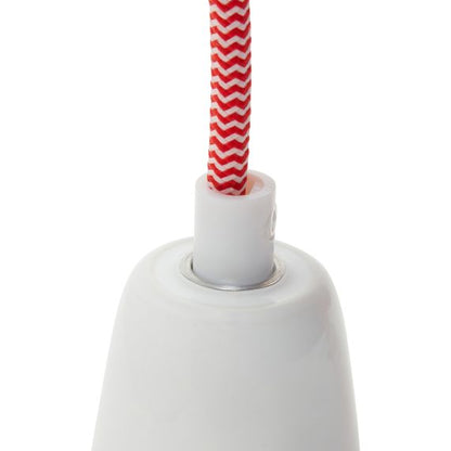 Suspension Douille E27 et Pavillon Céramique Blanche + câble 2 Mètres Textile Blanc/Rouge