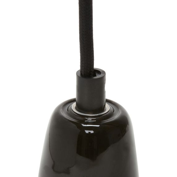 Suspension Douille E27 et Pavillon Céramique Noire + Câble Textile Noir 1 Mètre