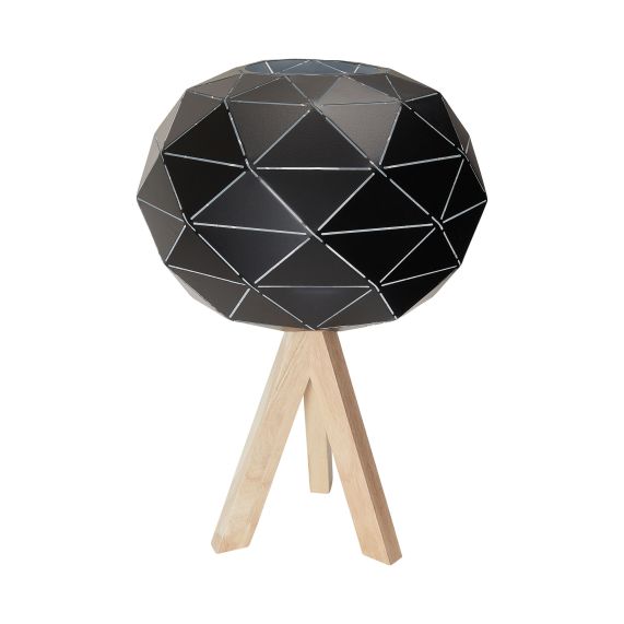 Lampe à poser E27 Max.60W abat-jour Noir extérieur / Blanc intérieur - pieds Bois clair - cable PVC L.200cm avec inter. Noir