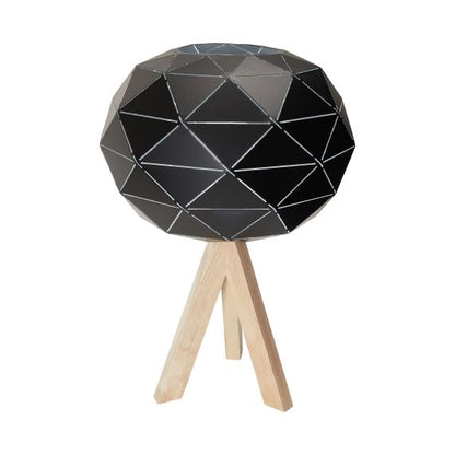 Lampe à poser E27 Max.60W abat-jour Noir extérieur / Blanc intérieur - pieds Bois clair - cable PVC L.200cm avec inter. Noir