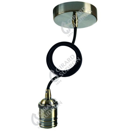 Suspension Douille Filetée E27 + Pavillon Métal Gris + Câble Textile Noir L1M