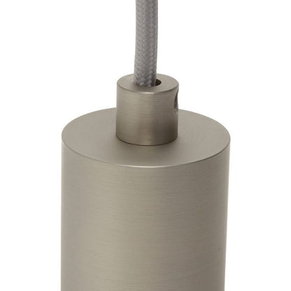 Suspension Douille Cylindre Filetée E27 et Pavillon Acier Gris Clair Métallisé + Câble Textile Gris 2 Mètres