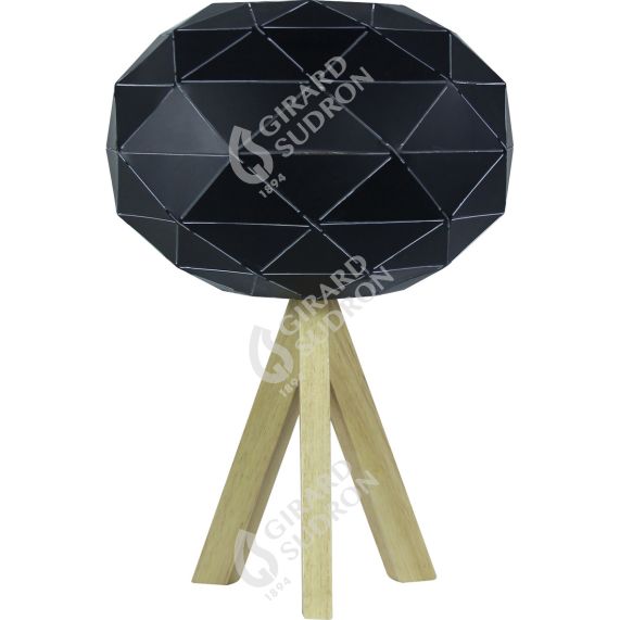 Lampe à poser E27 Max.60W abat-jour Noir extérieur / Blanc intérieur - pieds Bois clair - cable PVC L.200cm avec inter. Noir