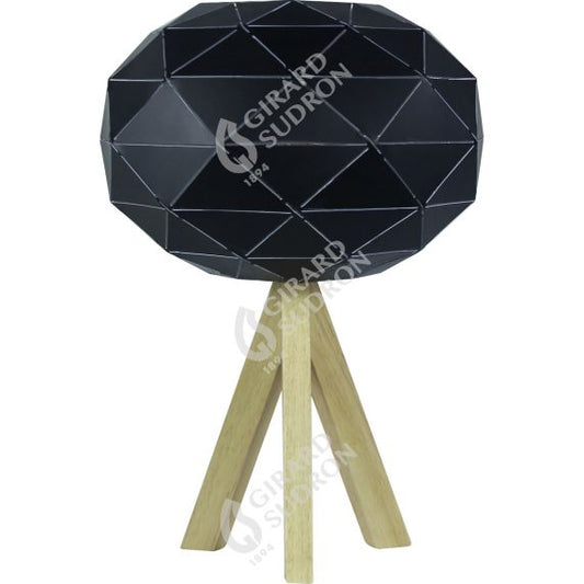 Lampe à poser E27 Max.60W abat-jour Noir extérieur / Blanc intérieur - pieds Bois clair - cable PVC L.200cm avec inter. Noir