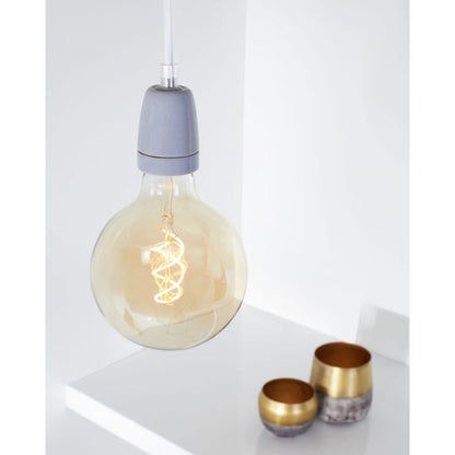 Suspension Douille E27 et Pavillon Céramique Grise + Câble 2 Mètres Blanc