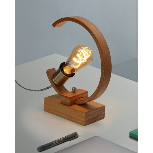 Support Bambou incurvé E27 25*10*31cm+cable textile 1,5m avec switch