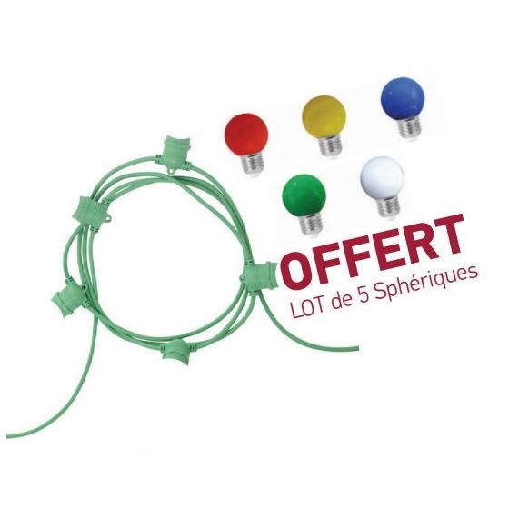 Lot: Guirlande Lumineuse guinguette + 5 ampoules LED colorées